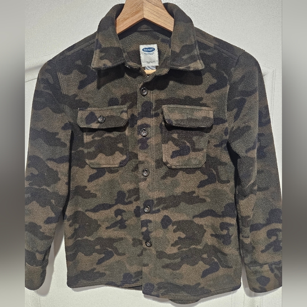 Army Camo Green Boys Old Navy Button Down Fleece Jacket/ Shirt Size Medium 8